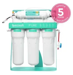 Фільтр зворотного осмосу Ecosoft P'URE AquaCalcium Mint з помпою на станині, мембрана 75gpd DuPont, картридж AquaCalcium збагачує мінералами, дренаж 1:1 фото