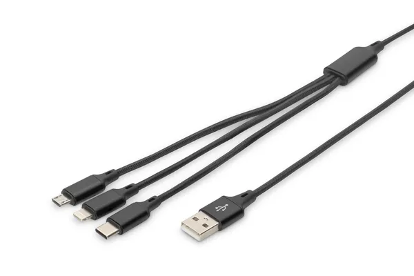 Кабель DIGITUS USB-A > Lightning/USB-С/micro USB, мультизарядный 3-в-1, зарядка/синхронизации 1м, черный