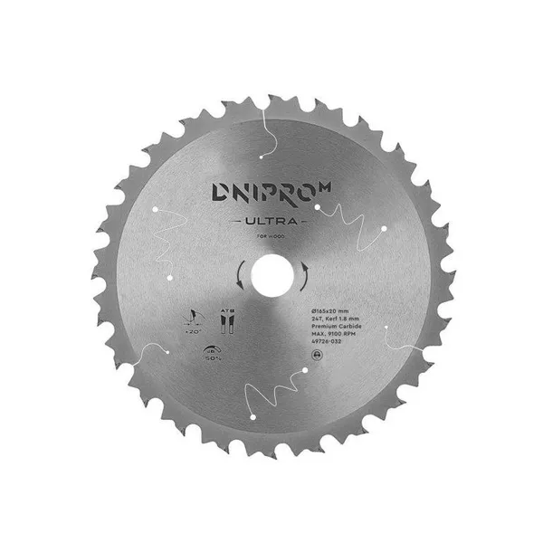 Пильний диск Dnipro-M ULTRA 165 мм 20 16 24T (по дереву) фото №1