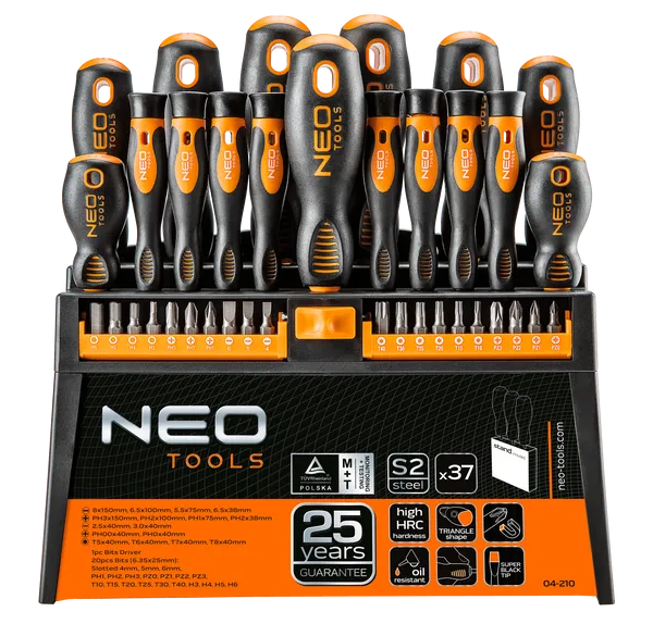 Викрутки Neo Tools набір 37шт, 20 біт, SL,PH,PZ,Torx,H, сталь S2, з підставкою