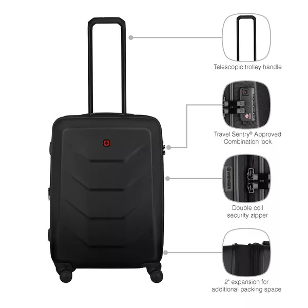 Валіза Wenger, Prymo, середня, пластик, 4 колеса, чорна з доставкою