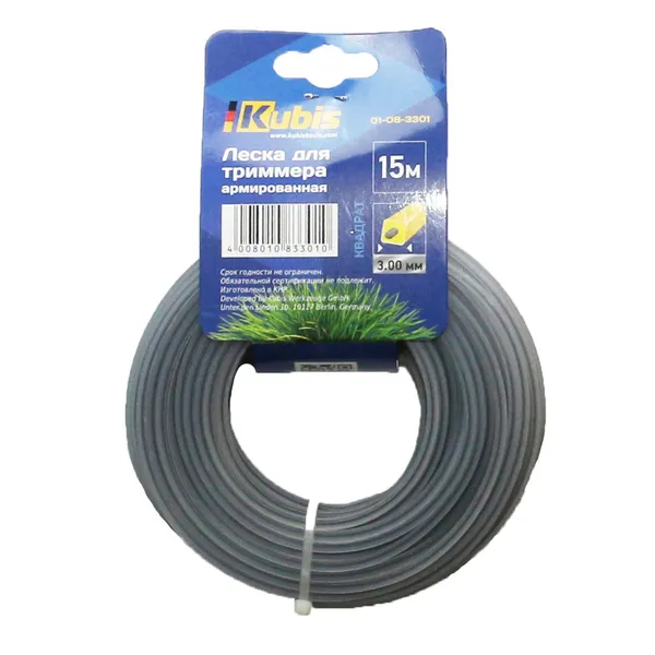 Леска для триммера 3.0 мм 15 м армированная квадрат Kubis 01-08-3301