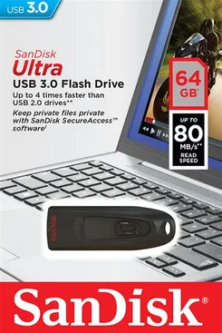 Накопичувач SanDisk   64GB USB 3.0 Type-A Ultra Чорний фото