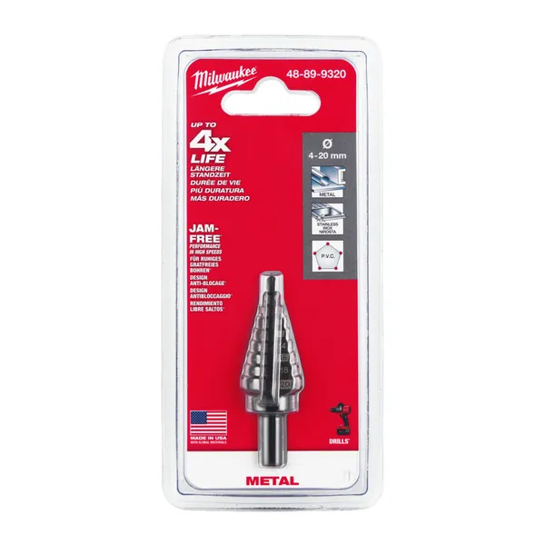 Свердло ступінчасте Step Drill MILWAUKEE, діаметр 4-20мм з кроком 2мм цена в Украине