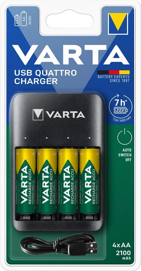 Зарядное устройство  Varta Value USB Quattro Charger + Аккумулятор NI-MH AA 2100 мАч, 4 шт.