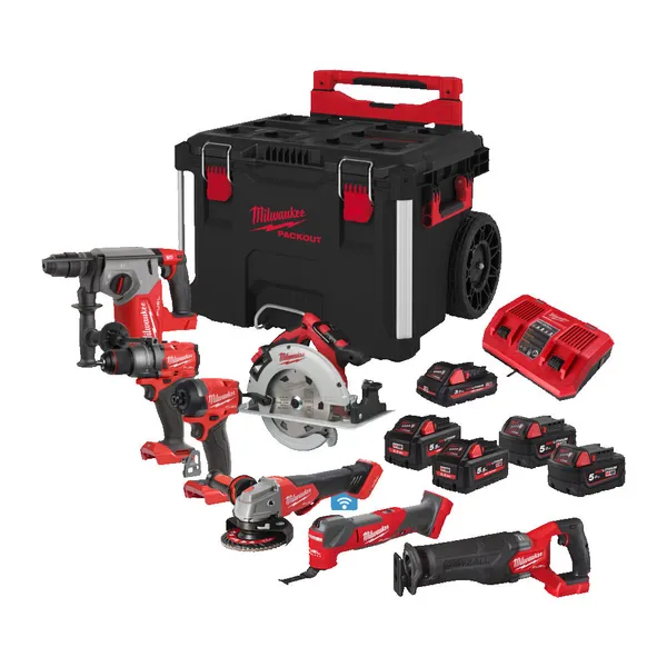 Набір інструментів акумуляторних MILWAUKEE, M18 FPP8C-553P (кейс PACKOUT на колесах 4932464078, 3 акумулятори M18 B5 5 Аг, заряд