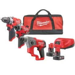 Набір інструментів акумуляторних MILWAUKEE, M12FPP3D-601B  (зарядний пристрій С12, 2 акумулятора М12 6Аг, дриль-шурповерт з удар фото