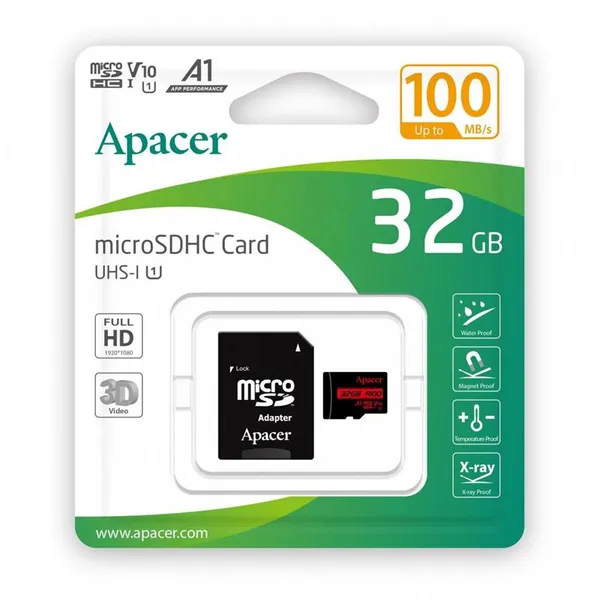 Карта памяти Apacer microSD  32GB C10 UHS-I R100MB/s + SD