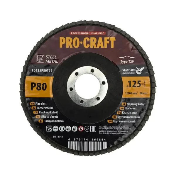 Диск лепестковый 125 мм, Р80, T29 Procraft FD125P80T29 упаковка 10 шт