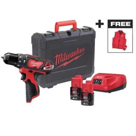 Шуруповерт-дрель аккумуляторная Milwaukee M12 BPD-202C 12В 2х2А·час 30Нм 0·1500об·мин ЗП C12C жилет кейс 1.2кг