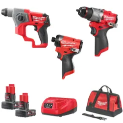 Набір інструментів акумуляторних MILWAUKEE, M12FPP3D-601B  (зарядний пристрій С12, 2 акумулятора М12 6Аг, дриль-шурповерт з удар фото