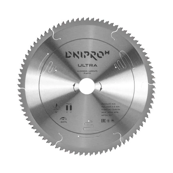 Пильный диск Dnipro-M ULTRA 255 мм 30 25.4 65Mn 84Т (алюм. ламин. пласт.) фото №1