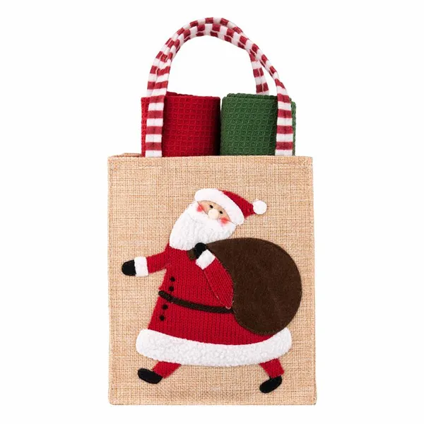 Подарочный набор полотенечек в мешочке ARDESTO Christmas Santa 38х63см, 2шт, 100% хлопок, красный, зеленый