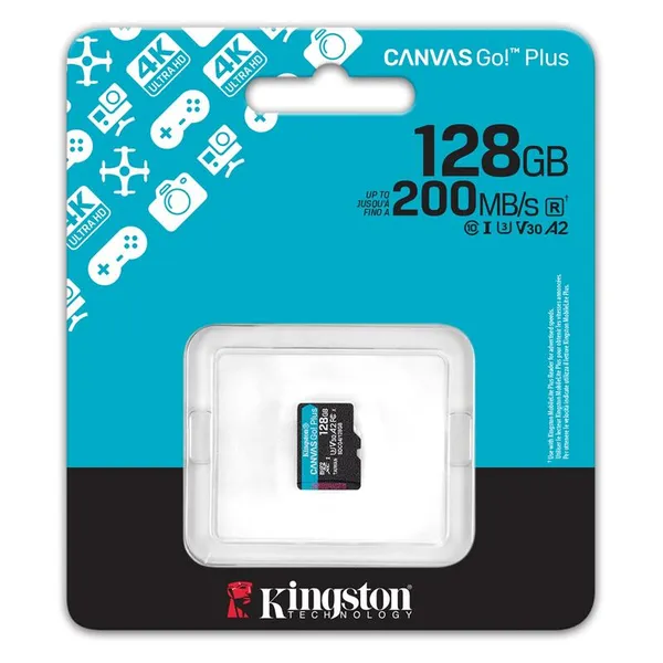 Карта памяти Kingston microSD  128GB C10 UHS-I U3 A2 V30 R200/W100MB/s