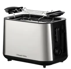 Тостер  Russell Hobbs Heaton, нержавейка, подогрев,разморозка, черный+нерж фото