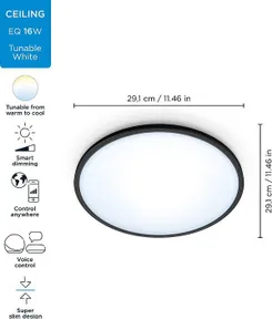 Светильник потолочный умный WiZ SuperSlim Ceiling, 16W, 1500lm, 29,2см, 2700-6500K, Wi-Fi, черный фото