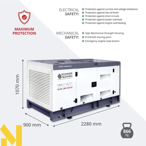 Заказать Генератор дизельный Konner&Sohnen KS 50-3BES, 230/400В, 50/45кВт, электростартер, двигатель Baudouin, 967кг с доставкой