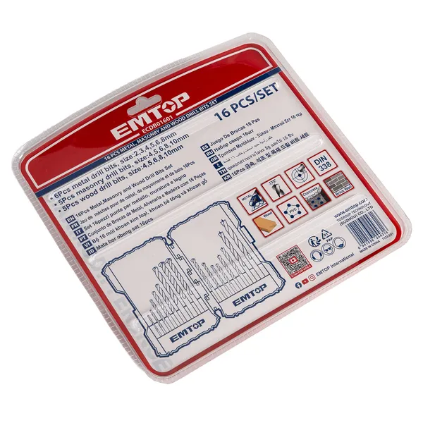 Замовити Набір свердел 16 шт EMTOP ECDB01601 з доставкою