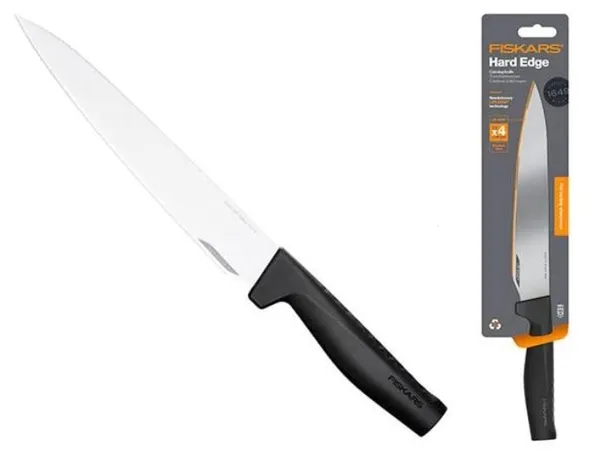 Кухонний ніж для м'яса Fiskars Hard Edge, 21.6см, нержавіюча сталь, пластик, чорний