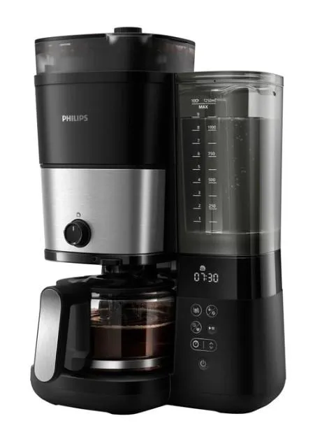 Кофеварка Philips капельная All-in-1 Brew 1.25л, зерно + молотый, дисплей, подогрев кофейника, кофемолка, черный