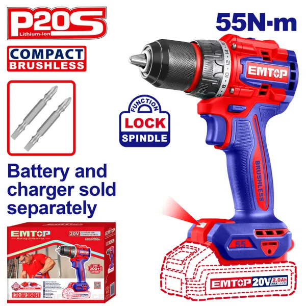 Дрель-шуруповерт аккумуляторный EMTOP ECDL205581 (без АКБ и ЗУ)