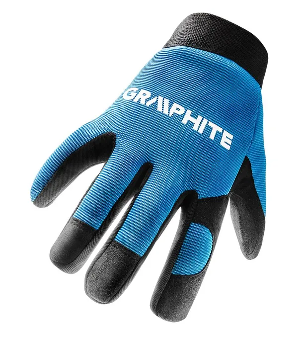Перчатки рабочие GRAPHITE, синтетическая кожа, фиксация запястья, р.10/, черно-голубые купить в Украине