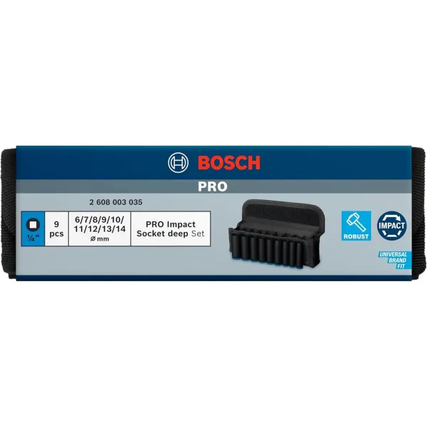 Купить Набор ударных торцевых головок Bosch Professional Deep 9шт 1/4" 50мм