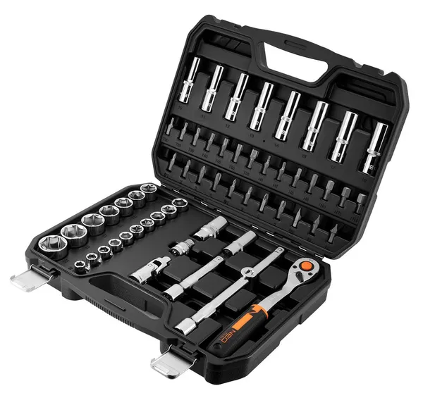 Набор инструментов Neo Tools, набор торцевых головок, 58 шт, 1/2", CrV, кейс фото №2