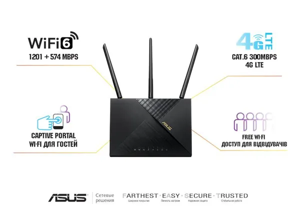 Маршрутизатор ASUS 4G-AX56 AX1800, 4G/LTE, 4xGE LAN, 1xGE WAN