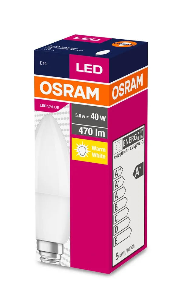 Лампа OSRAM LED E14 5Вт 2700K 470Лм B40