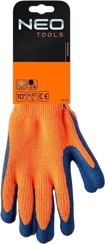 Перчатки рабочие Neo Tools, утепленные, латексное покрытие, полиэстер, р.10, оранжево синие цена в Украине